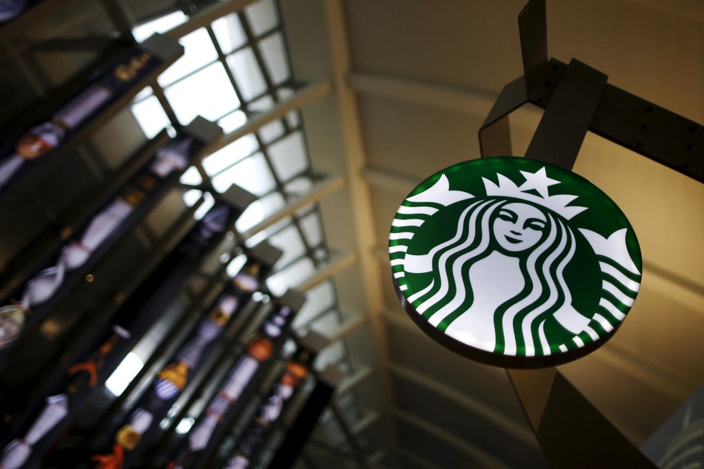 Starbucks store inside the Tom Bradley terminal at LAX airport, referring to the company's wait for a new CEO.