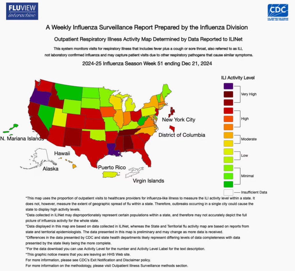 A map of the flu spreading across the US.