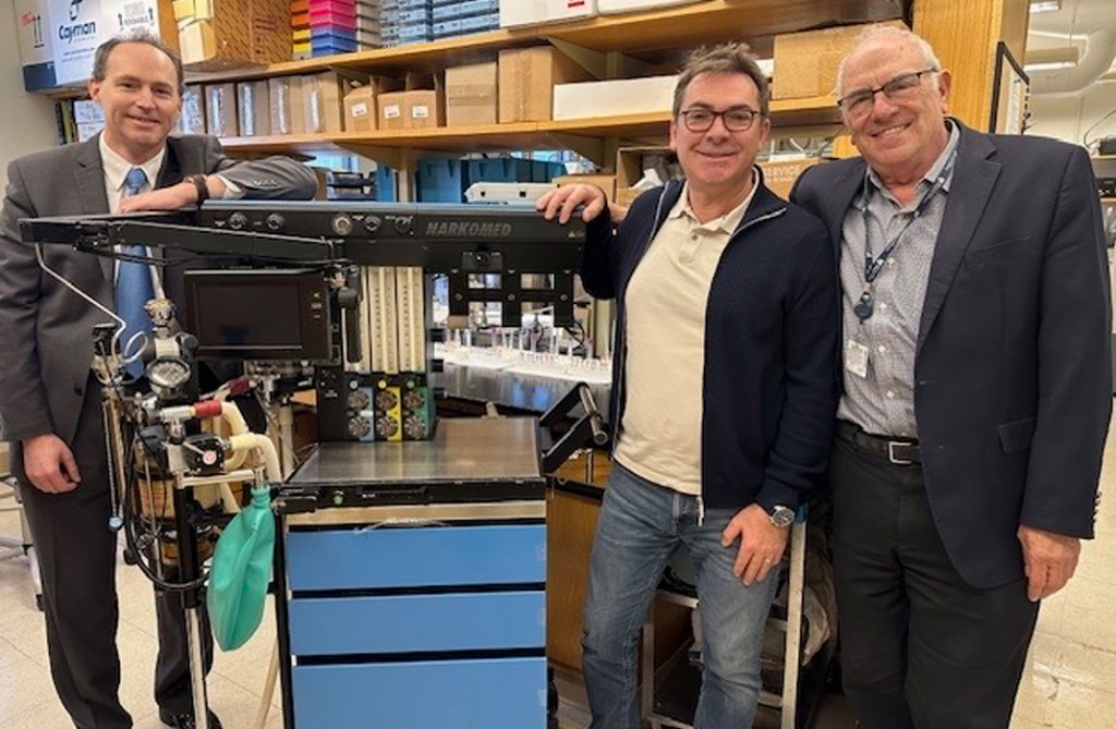 Anesthesiologist Christopher Connor (left) will work with principal investigator Howard Weiner to deliver xenon gas as part of a clinical trial building on Alzheimer's prevention research led by Oleg Butovsky.